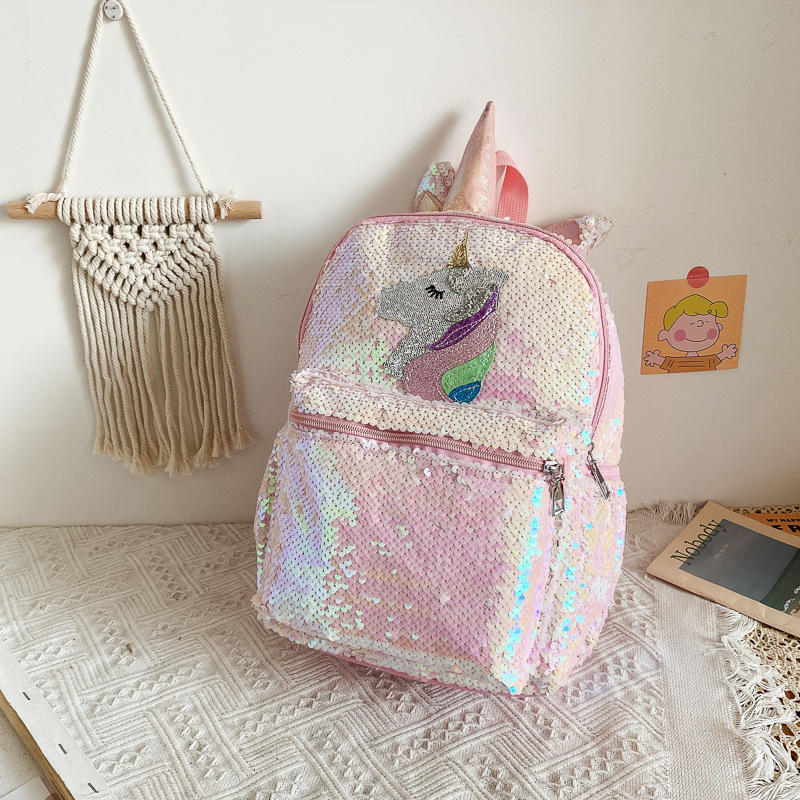Women'S Fashion Backpack - Zaino Unicorno con Paillettes Rosa Lucido