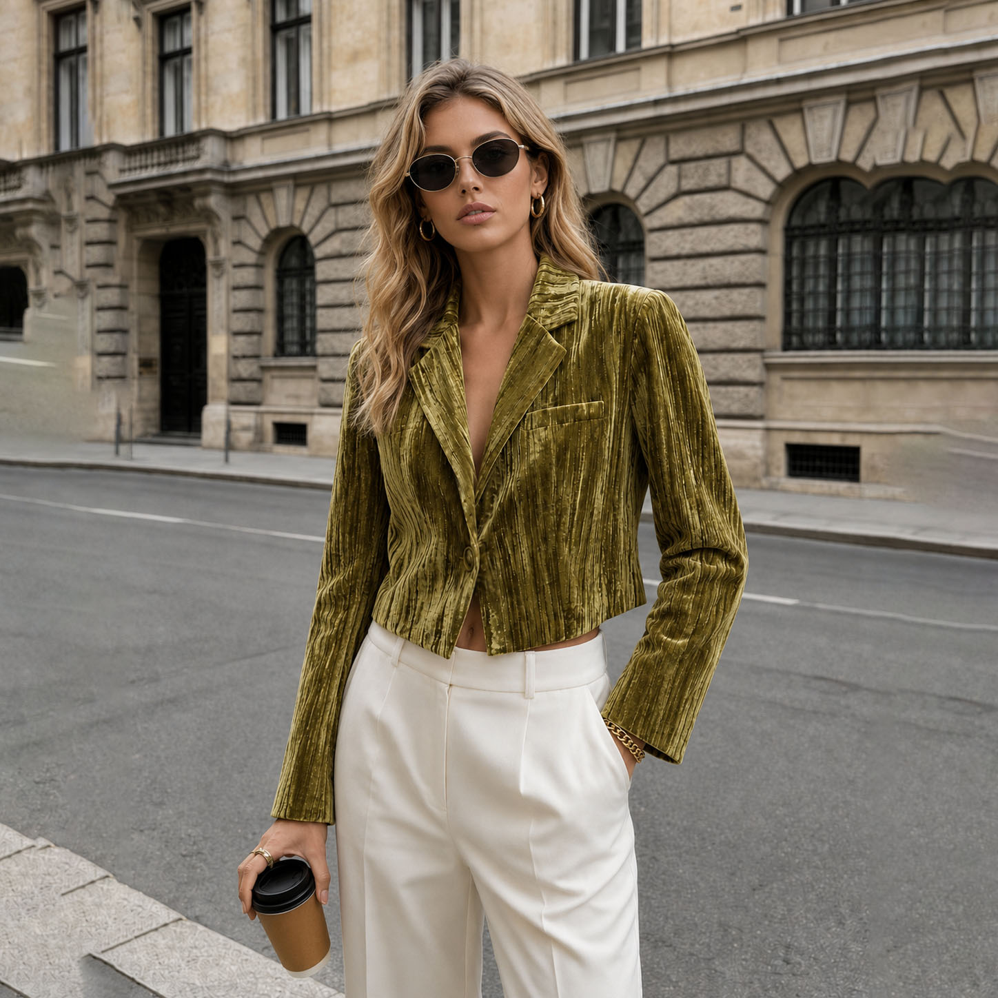 Velvet Blazer Women - Giacca Blazer Corta in Velluto Verde