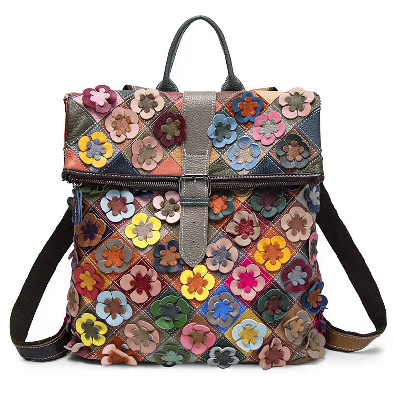 Women'S Fashion Backpack - Zaino Vintage in Vera Pelle per