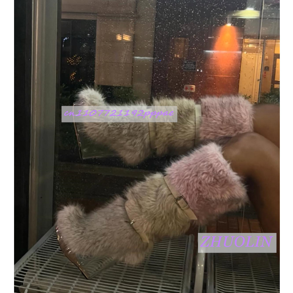 Winter Fashion Women Boots - Stivali con zeppa trasparenti pelosi sfumati